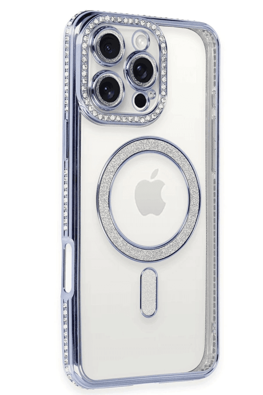iPhone 16 Pro Max Kılıf Joke Simli Magneticsafe Kılıf - Mavi