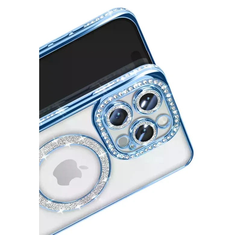 İphone 16 Pro Max Kılıf Joke Simli Magneticsafe Kılıf - Mavi