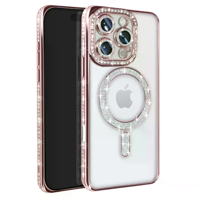 İphone 16 Pro Max Kılıf Joke Simli Magneticsafe Kılıf - Pembe