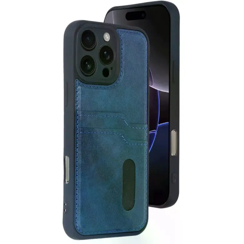 İphone 16 Pro Max Kılıf Sara Kartvizitli Deri Kılıf - Lacivert