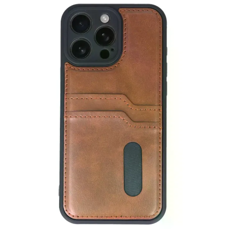 İphone 16 Pro Max Kılıf Sara Kartvizitli Deri Kılıf - Taba