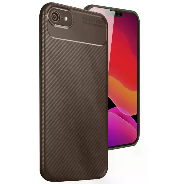 İphone 16e Kılıf Auto Focus Karbon Kapak - Kahverengi