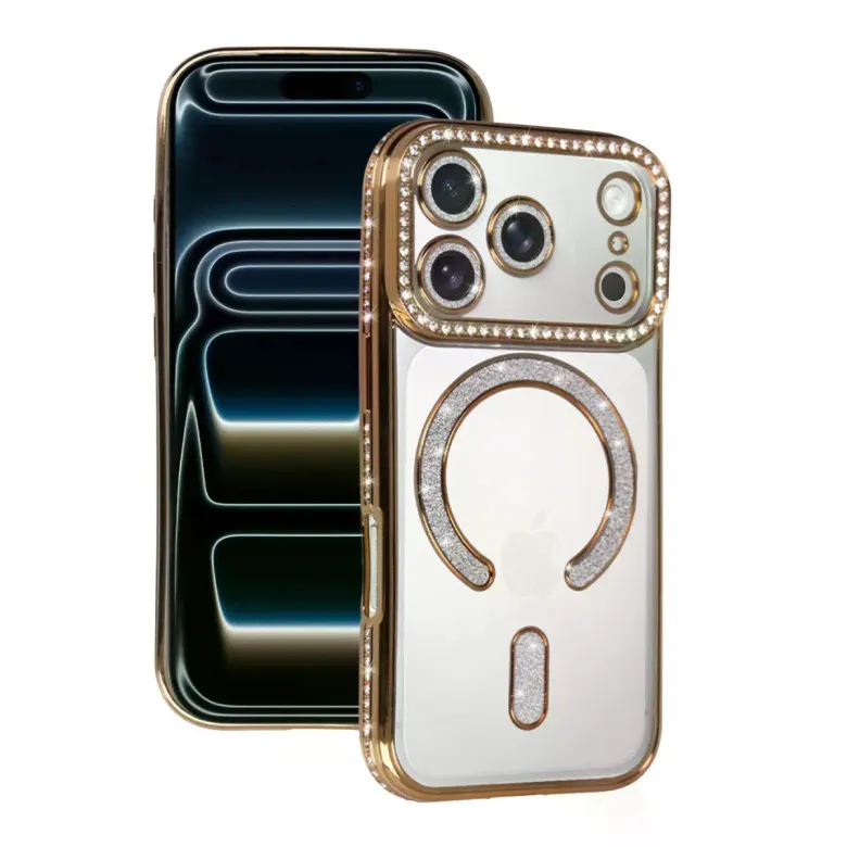 İphone 17 Pro Joke Simli Magneticsafe Kılıf - Gold