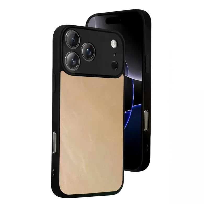 İphone 17 Pro Max Aras Deri Kapak - Pudra