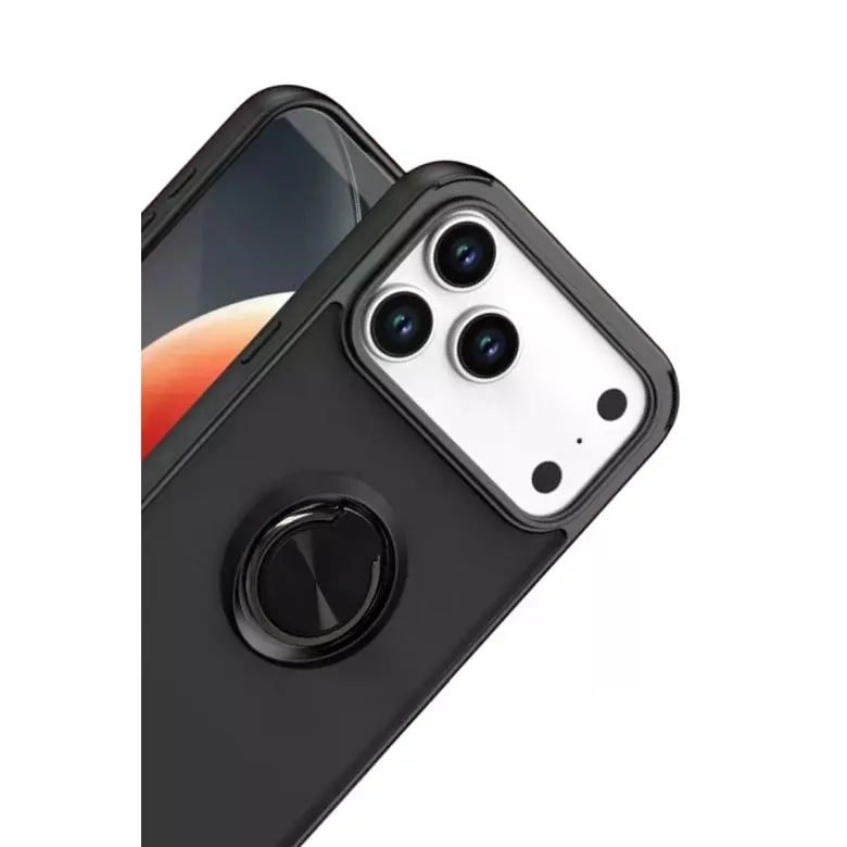 İphone 17 Pro Max Montreal Yüzüklü Silikon Kapak - Siyah