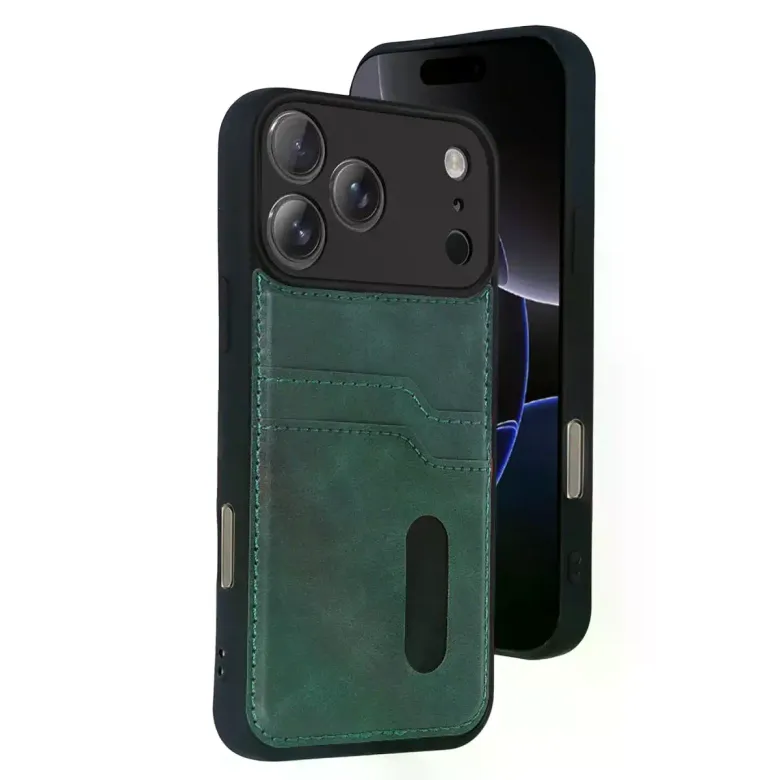 İphone 17 Pro Max Sara Kartvizitli Deri Kılıf - Yeşil