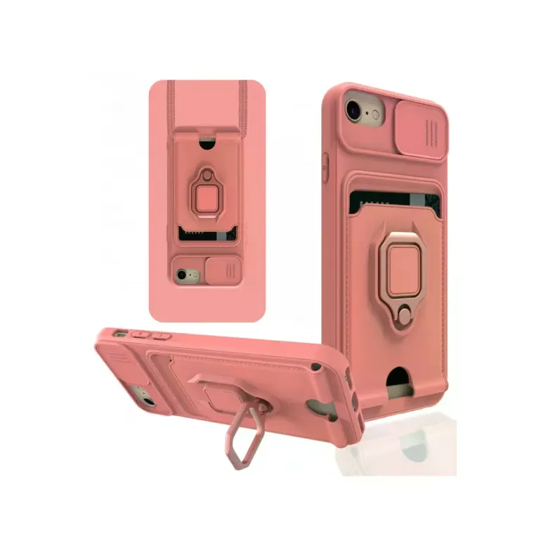 iPhone 7 Kılıf Zuma Kartvizitli Yüzüklü Silikon - Pembe