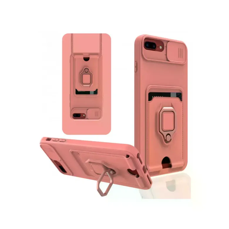 iPhone 7 Plus Kılıf Zuma Kartvizitli Yüzüklü Silikon - Pembe