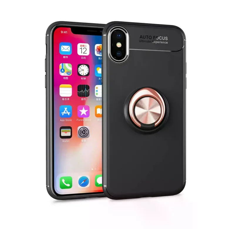 İphone Xs Max Kılıf Range Yüzüklü Silikon - Siyah-gold