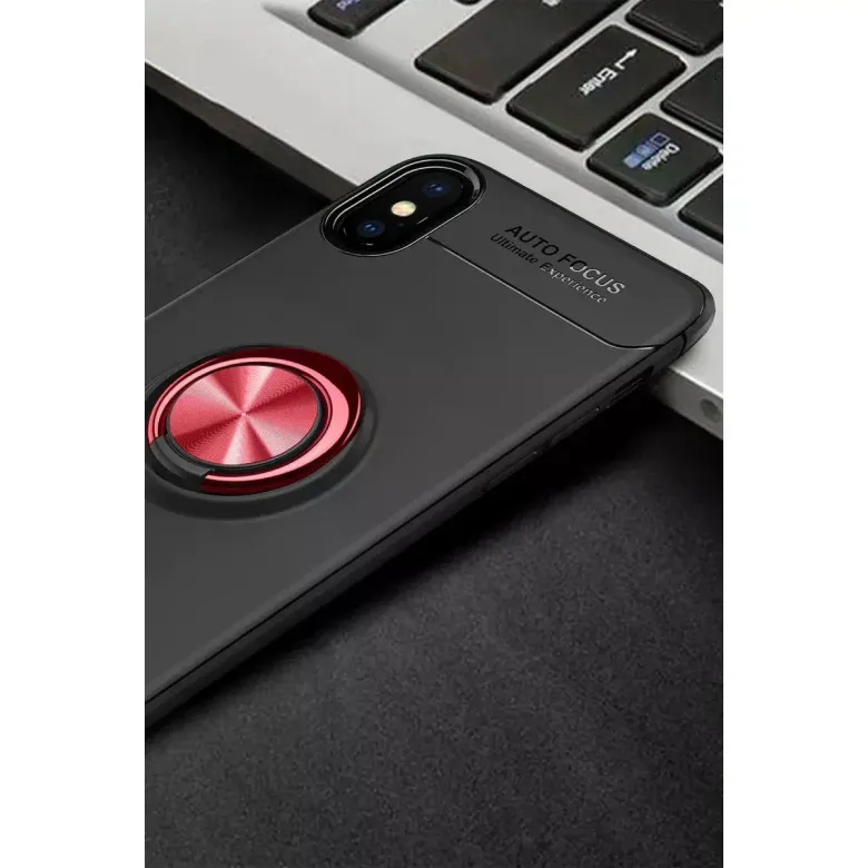 İphone Xs Max Kılıf Range Yüzüklü Silikon - Siyah-kırmızı