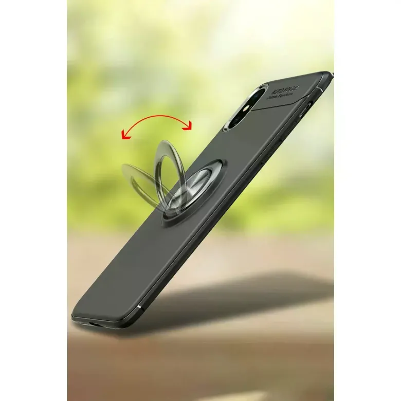 İphone Xs Max Kılıf Range Yüzüklü Silikon - Siyah-kırmızı