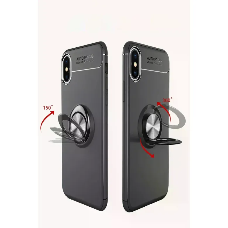 İphone Xs Max Kılıf Range Yüzüklü Silikon - Siyah-kırmızı