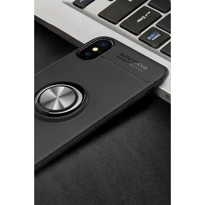 İphone Xs Max Kılıf Range Yüzüklü Silikon - Siyah