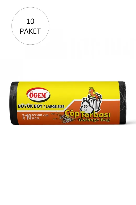İsmiyle Al ISL652009029 Büyük Boy Çöp Torbası 65 X 80 Cm 10 Lu Rulo X 10 Paket = 100 Adet (Siyah) - Isl1879-7229