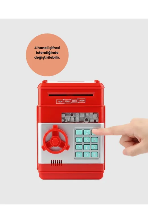 İsmiyle Al MEYTDUCZZZSAM53NUMBERBANK-4 Znv Mey İthalat® Şifreli Kırmızı Atm Tasarımlı Çelik Kasa Görünümlü Kumbara Znv2026