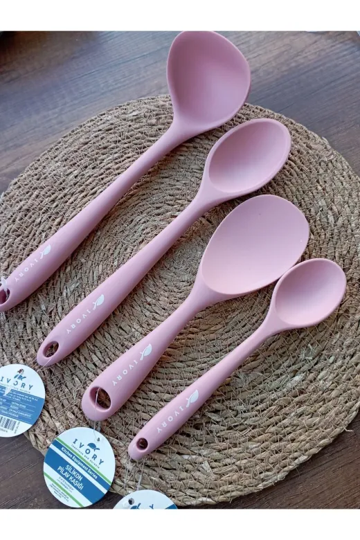 IVORY TYC492527952E17100 İvory Silikon 4 Lü Set (Kepçe-Pilav-Derin-Mini) Pembe