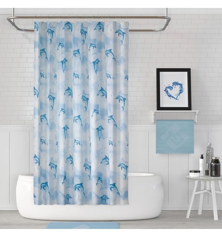Jackline -Dolphin Mavi- Çift Kanatlı Banyo Duş Perdesi (2x110x200)