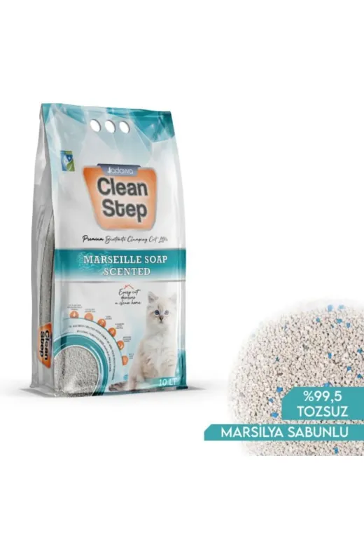 jadawa 8683911848026 Clean Step Aktif Karbonlu Marsilla Kokulu İnce Taneli Topaklanan Bentonit Kedi Kumu 10 Lt