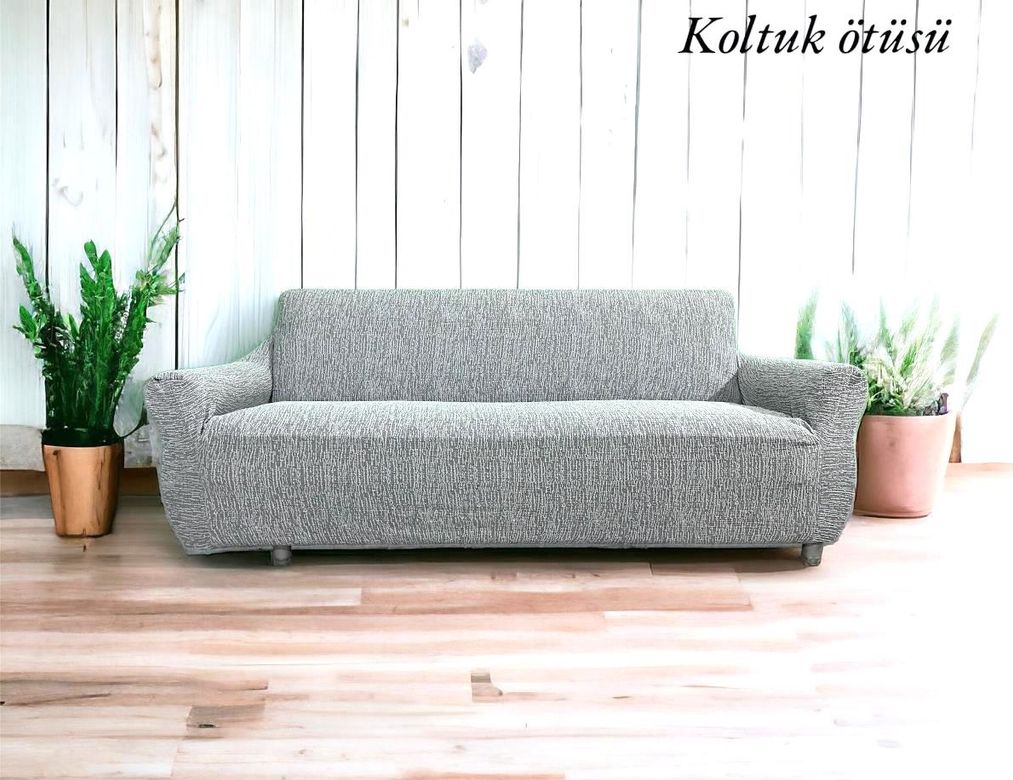 Jakarlı Streç Maxi Koltuk Örtüsü (3+3)-K.Beyaz