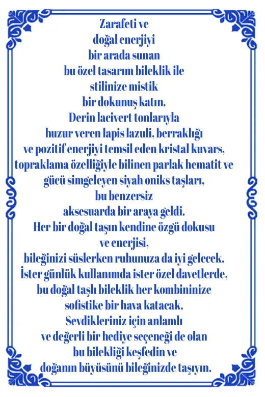 Jewel mavibeyaz1 Anksiyete Bilekliği -%100 Doğaltaş- Lapis Lazuli, Kristal Kuvars, Hematit Ve Oniks Taşlı Bileklik