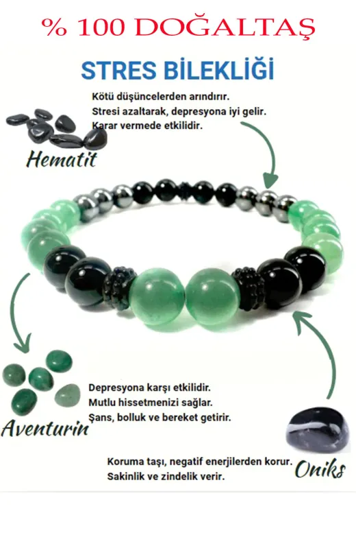 Jewel sarıpembe1 Bileklik-(Oniks-Aventurin-Hematit Bileklik)