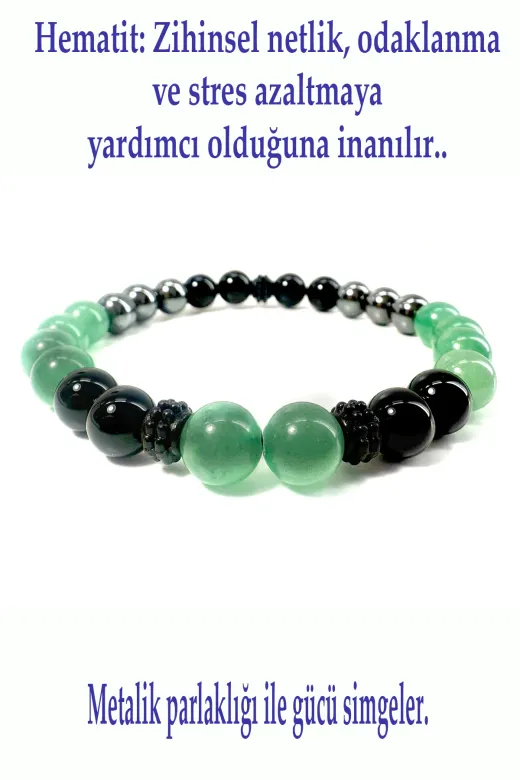 Jewel sarıpembe1 Bileklik-(Oniks-Aventurin-Hematit Bileklik)