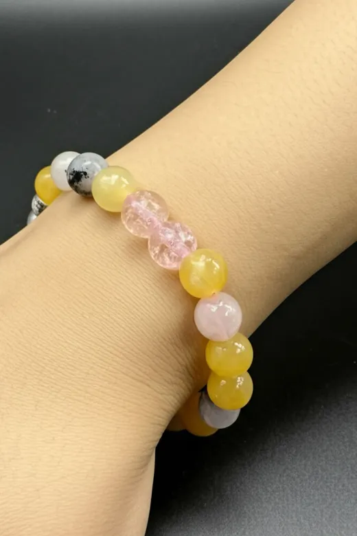 Jewel sarıpembe1 Pozitif Enerj Bilekliği- (Aytaşi, Necef, Kalsit Ve Pembe Kuvars) Sertifikalı