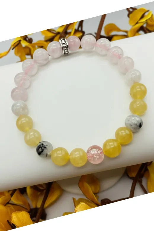 Jewel sarıpembe1 Pozitif Enerj Bilekliği- (Aytaşi, Necef, Kalsit Ve Pembe Kuvars) Sertifikalı