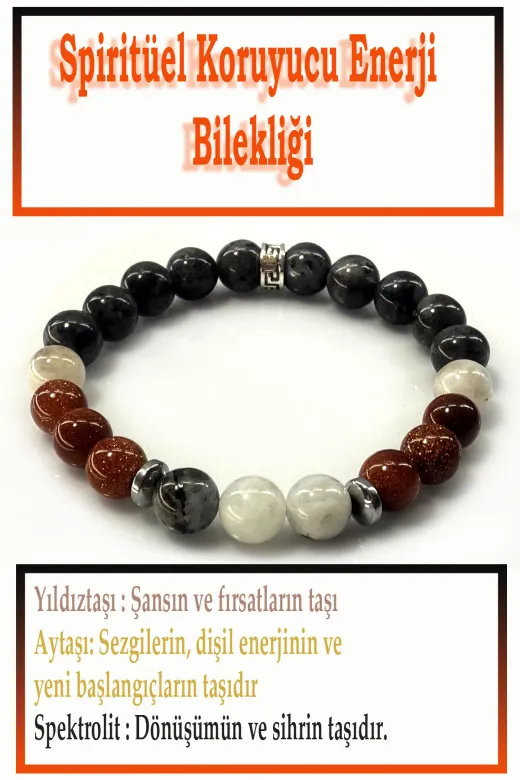 Jewel sarıpembe1 Spiritüel Koruyucu Enerji Bilekliği - %100 Doğaltaş