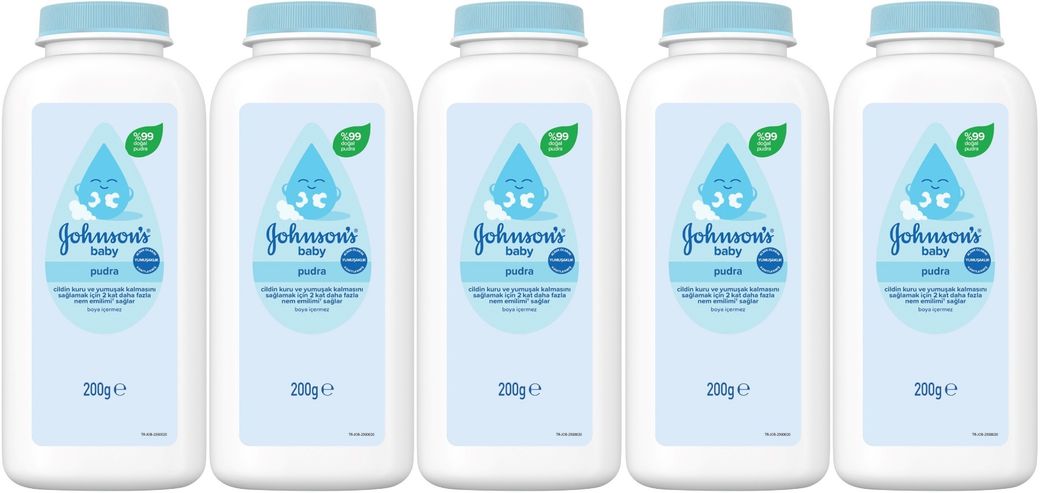 Johnsons Baby Bebek Pudrası 200GR Klasik (%99 Doğal) (5 Li Set)