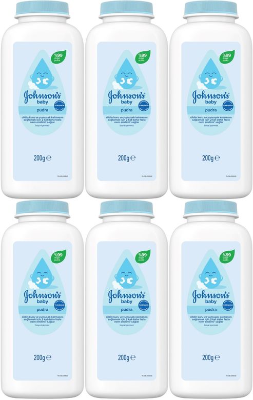 Johnsons Baby Bebek Pudrası 200GR Klasik (%99 Doğal) (6 Lı Set)