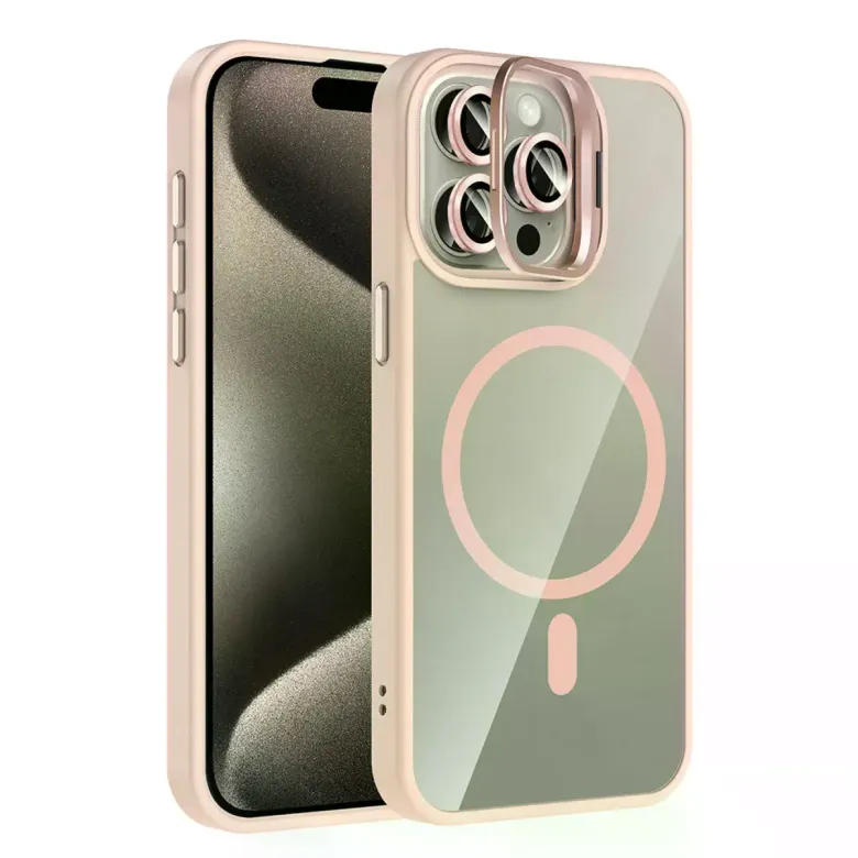 Joko Apple İphone 15 Pro Max Rem Lensli Magsafe Standlı Kapak - Pembe
