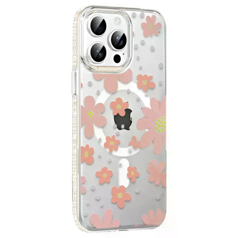 Joko iPhone 15 Pro Floral Magsafe Kapak - Pembe