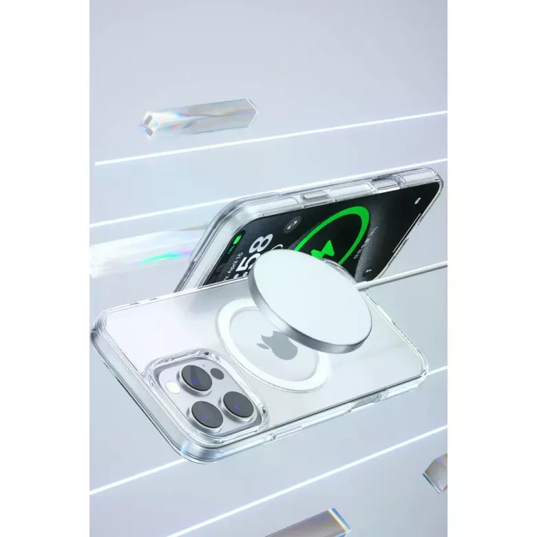 Joko iPhone 15 Pro Gleam PC Sert Magsafe Kılıf - Şeffaf-Siyah