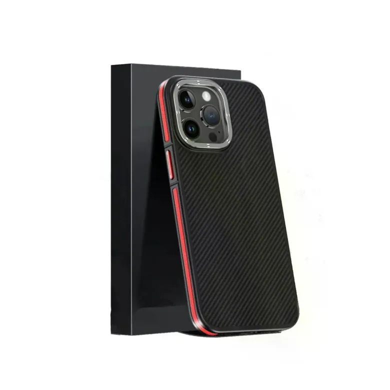 Joko iPhone 15 Pro Max Kılıf Aramid 600D Kevlar Karbon Fiber Magsafe Kapak - Kırmızı