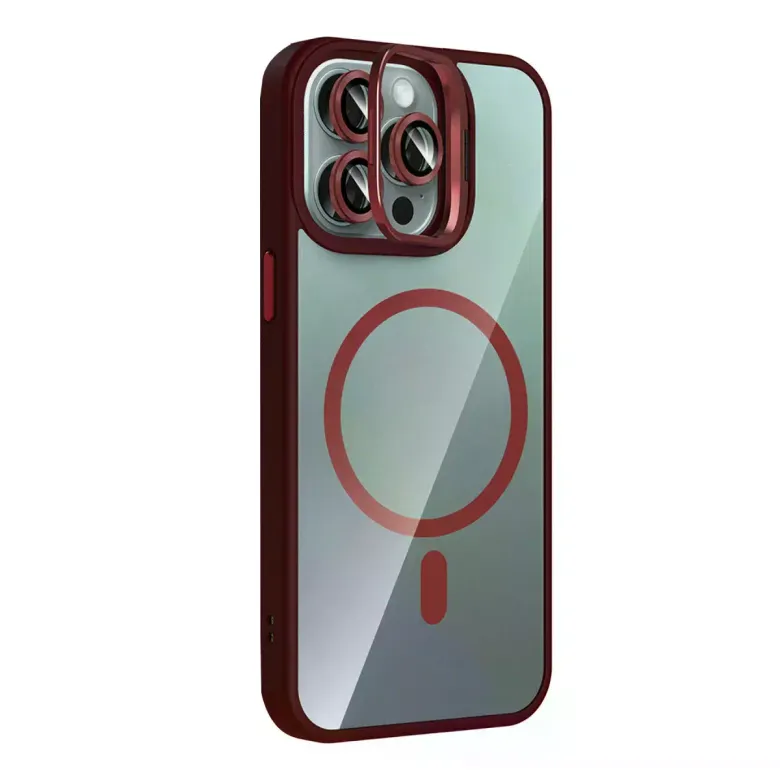 Joko iPhone 15 Pro Max Remim Lensli Magsafe Standlı Kapak - Bordo