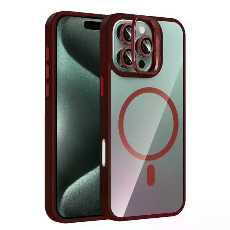 Joko iPhone 16 Pro Max Remim Lensli Magsafe Standlı Kapak - Bordo