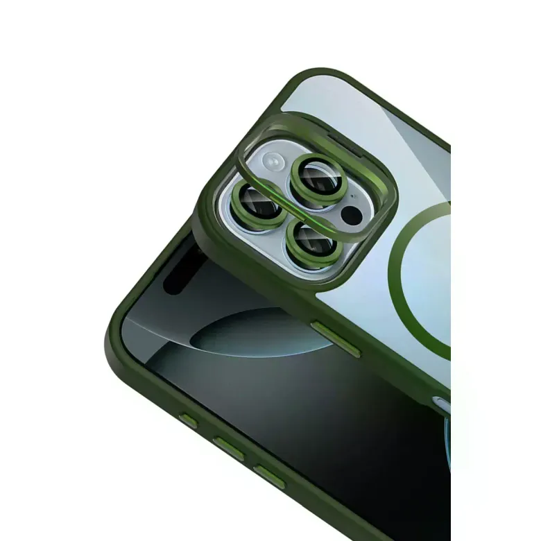 Joko iPhone 16 Pro Max Remim Lensli Magsafe Standlı Kapak - Koyu Yeşil