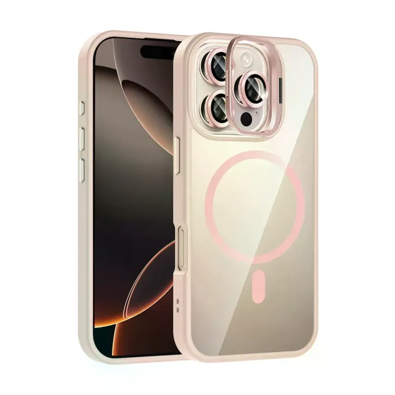 Joko iPhone 16 Pro Max Remim Lensli Magsafe Standlı Kapak - Pembe