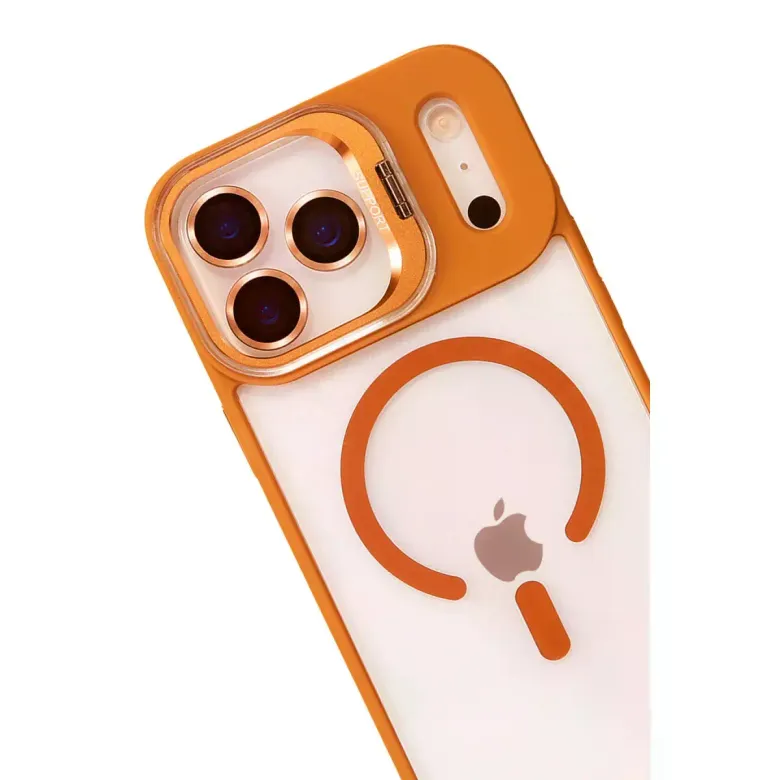 Joko iPhone 17 Pro Max Remim Lensli Magsafe Standlı Kapak - Turuncu