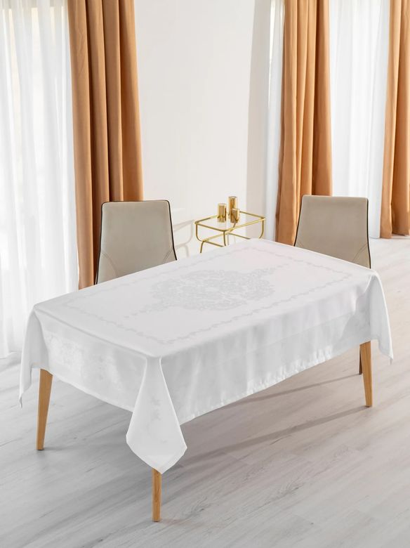 Jumbo Jakar Beyaz Sıvı Geçirmez Kumaş Pano 8-10-12 Kişilik Masa Örtüsü (160x220)