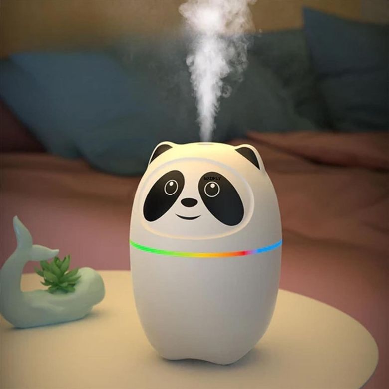 just cheap store 117568580 Sevimli Panda Figürlü Hava Nemlendirici Ultrasonik Soğuk Buhar Makinesi, Led Işıklı Masaüstü Oda Nemlendirici 4741 Açık Mavi