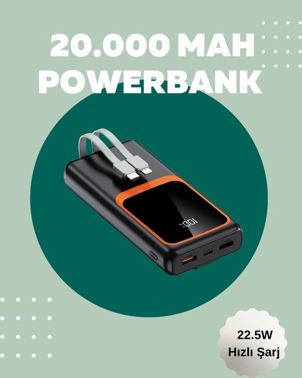 just cheap store 25DYMUCZZZ20.000POWERHIZLI1-4 Dijital Ekranlı 20.000 Mah Powerbank 22.5W Hızlı Şarj + Çoklu Bağlantı Seçeneği Antrasit Melanj