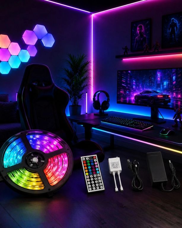 just cheap store 25DYMUCZZZ5METRE3ŞERİTLİLED 5 Metre Rgb Led Şerit Kumandalı 5050 Renk Değiştiren Led Strip Açık Mavi