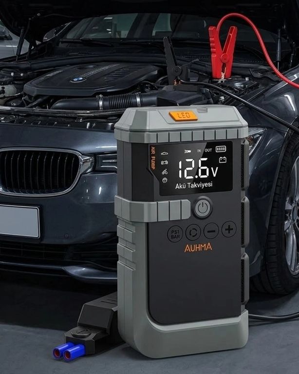 just cheap store 25DYMUCZZZA7711TAKVİYE-2 Taşınabilir Araç Çalıştırma Jump Starter Hava Pompası Dijital Basınç Göstergeli Güç Bankası 1 Adet