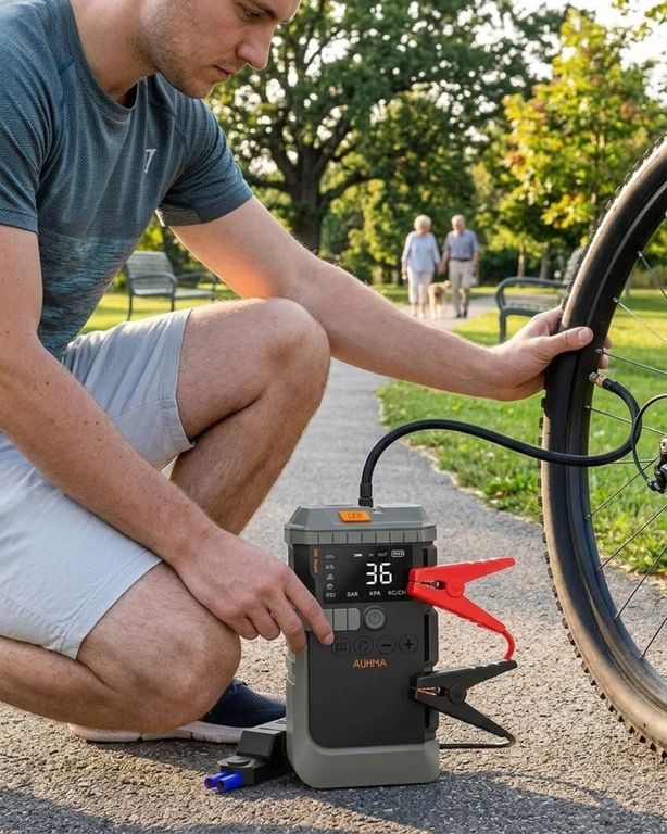 just cheap store 25DYMUCZZZA7711TAKVİYE-4 Araç Lastik Basınç Pompası Akü Takviye Powerbank Ve Sos Işıklı Çok Fonksiyonlu Cihaz 1 Adet