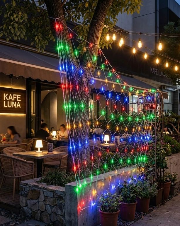 just cheap store 25DYMUCZZZAĞLED-2 Ağ Şeklinde Led File Işık Dekoratif Ortam Aydınlatma Bahçe Balkon Süsü Açık Mavi