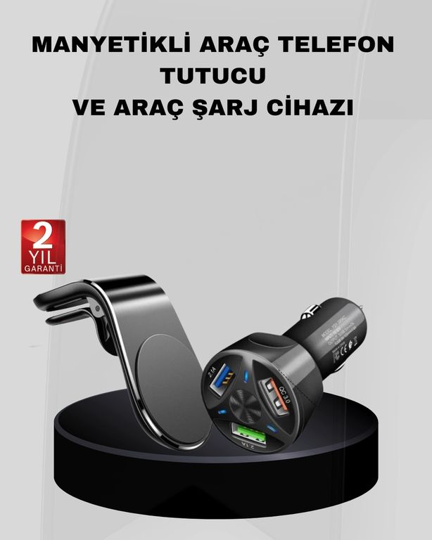 just cheap store 25DYMUCZZZARAÇTELEFONTUTUCUŞARJSETİ-1 Araç İçi Telefon Tutucu + Quick Charge 3.0 Araç Şarj Cihazı Seti 1 Adet