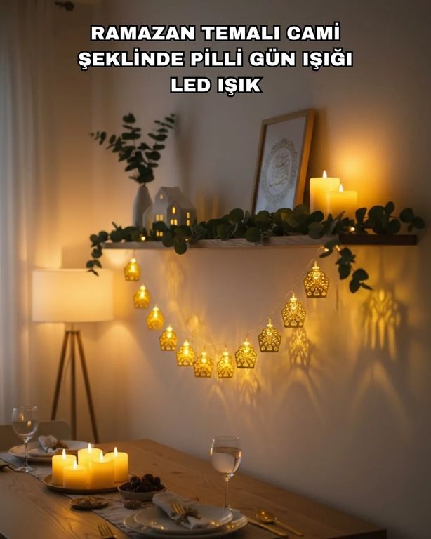 just cheap store 25DYMUCZZZCAMİRAMAZANLEDIŞIK-2 Ramazan Bayram Süslemesi İçin Led Işık Cami Figürlü Dekoratif Tasarım Açık Mavi