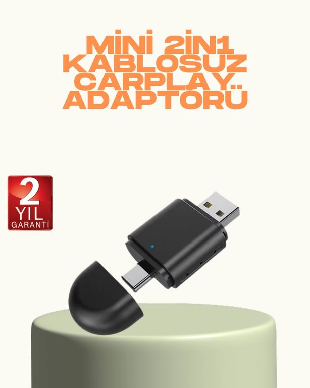 just cheap store 25DYMUCZZZCARPLAY2İN1-2 Kablosuz Carplay Ve Android Auto Adaptörü Usb-A & Type-C Girişli Akıllı Dönüştürücü 1